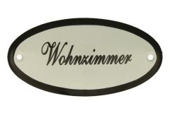 Enamel door plate "Wohnzimmer" oval 100x50mm