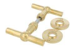 Door handles T model "Chemin de fer" polished brass pair