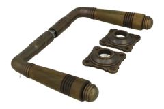 Door handles antique brass horn pair