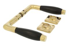 Door handles modern design polished brass ebony pair