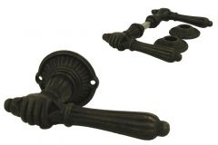 Door handles cast iron with hand pair + round rosettes