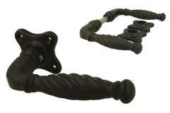 Door handles twisted grip cast iron black on clover rosette