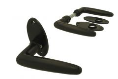 Black cast iron door handles "Dudok" model on oval rosettes