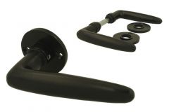 Black cast iron door handles "Dudok" model on round rosettes