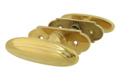 Door handles oval polished brass pair