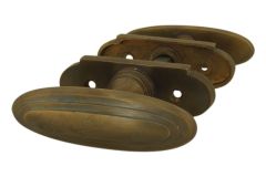 Door handles oval antique brass pair