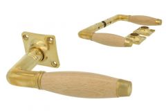 Door handles polished brass beech pair (1930)