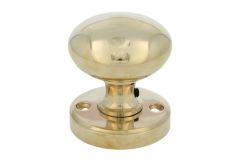 Turnable round door knob polished brass with round rosette