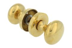 Pair of knobs round polished brass with round rosette