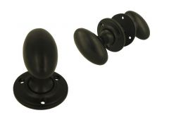 Pair of knobs cast iron oval black powder coated