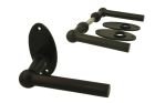 Black cast iron door handles "chemin de fer" oval rosettes