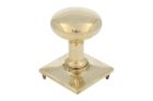 Round door Knob on square rosette polished brass