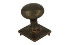 Round door Knob on square rosette antique brass