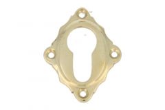 Euro cylinder escutcheon polished brass. Diagonally mounted