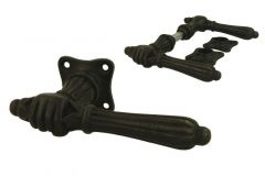Door handles cast iron with hand pair + square rosettes