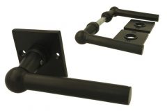 Black cast iron door handles "chemin de fer" square rosettes