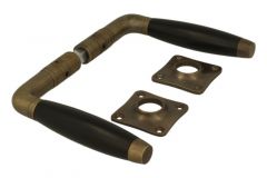 Door handles antique brass ebony pair (1931) with rosettes