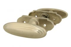 Door handles oval satin nickel pair