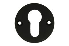 Euro cylinder rosette round cast iron black powder coated