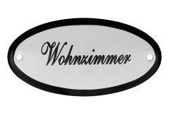 Enamel door plate "Wohnzimmer" oval 100x50mm