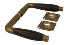 Door handles antique brass ebony pair (1926) + rosettes