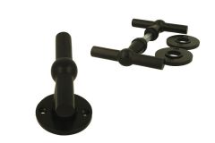 Black cast iron door handles T model on round rosette