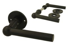 Black cast iron door handles "chemin de fer" round rosettes