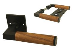 Doorhandle "Bauhaus" cast iron black powder coated with teak