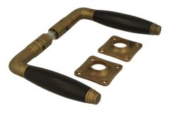 Door handles antique brass ebony pair (1929) with rosettes