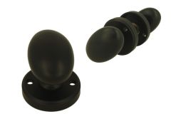 Pair of knobs oval brass black with round rosettes