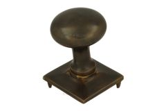 Round door Knob on square rosette antique brass