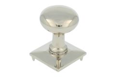 Round door Knob on square rosette shiny nickel